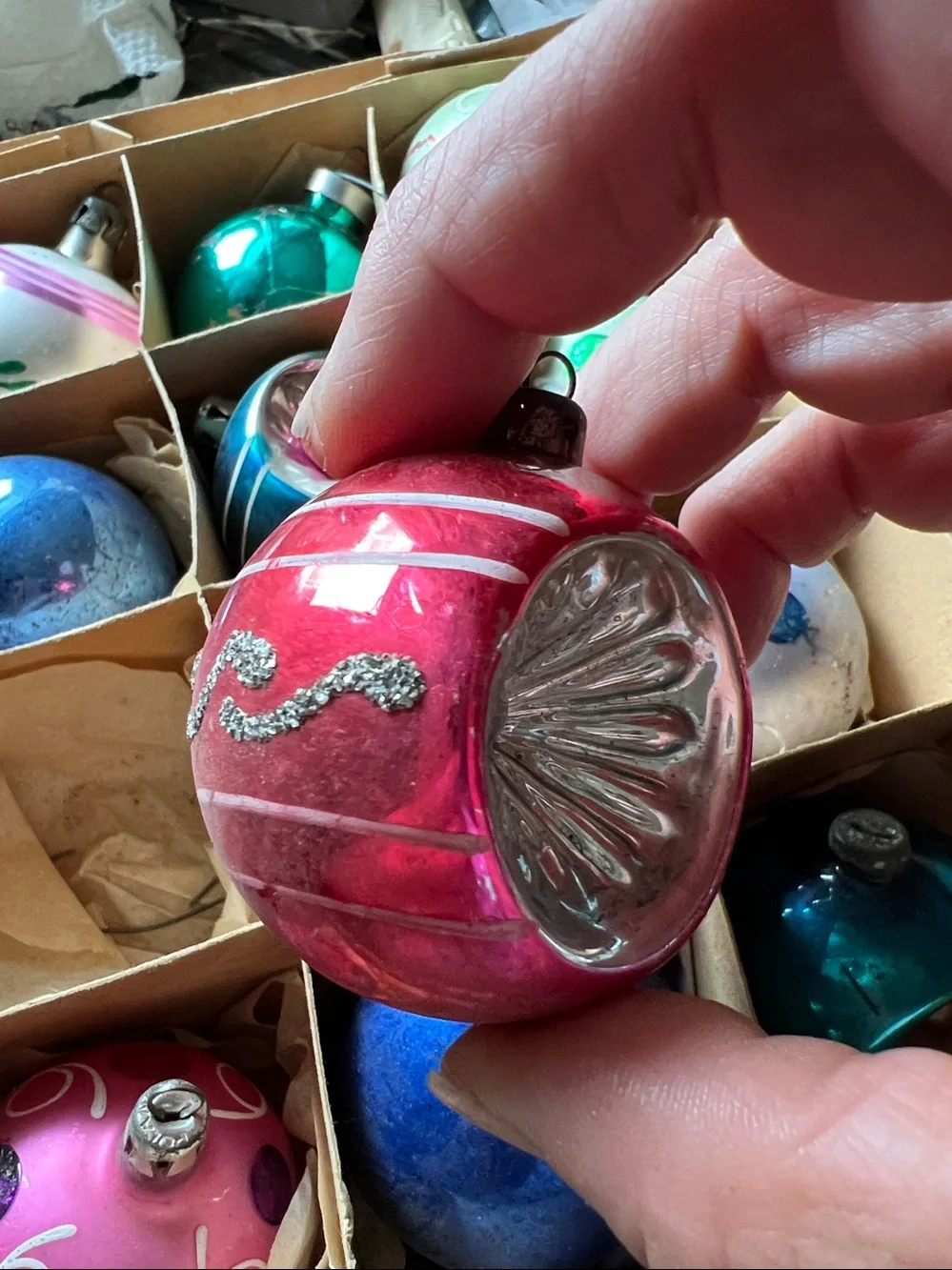 Lot Antique Vintage Mercury Glass Christmas Ornaments indent flocked Germany